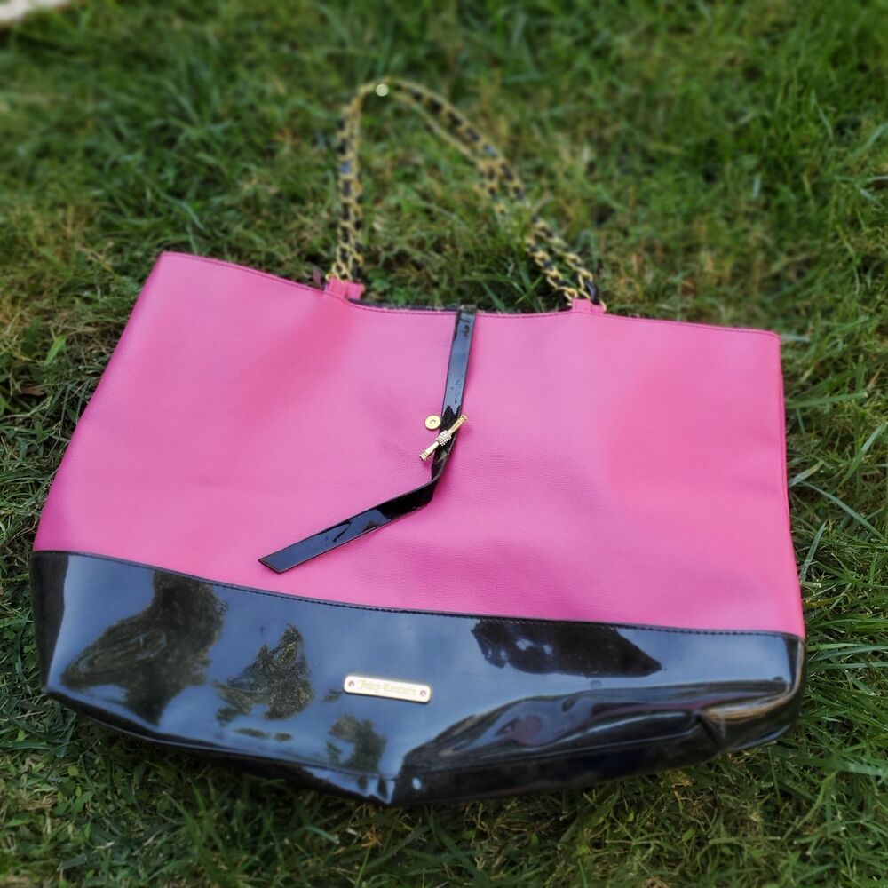 Juicy Couture Glam Weekender Double Handle Tote Bag - Hot Pink & Black